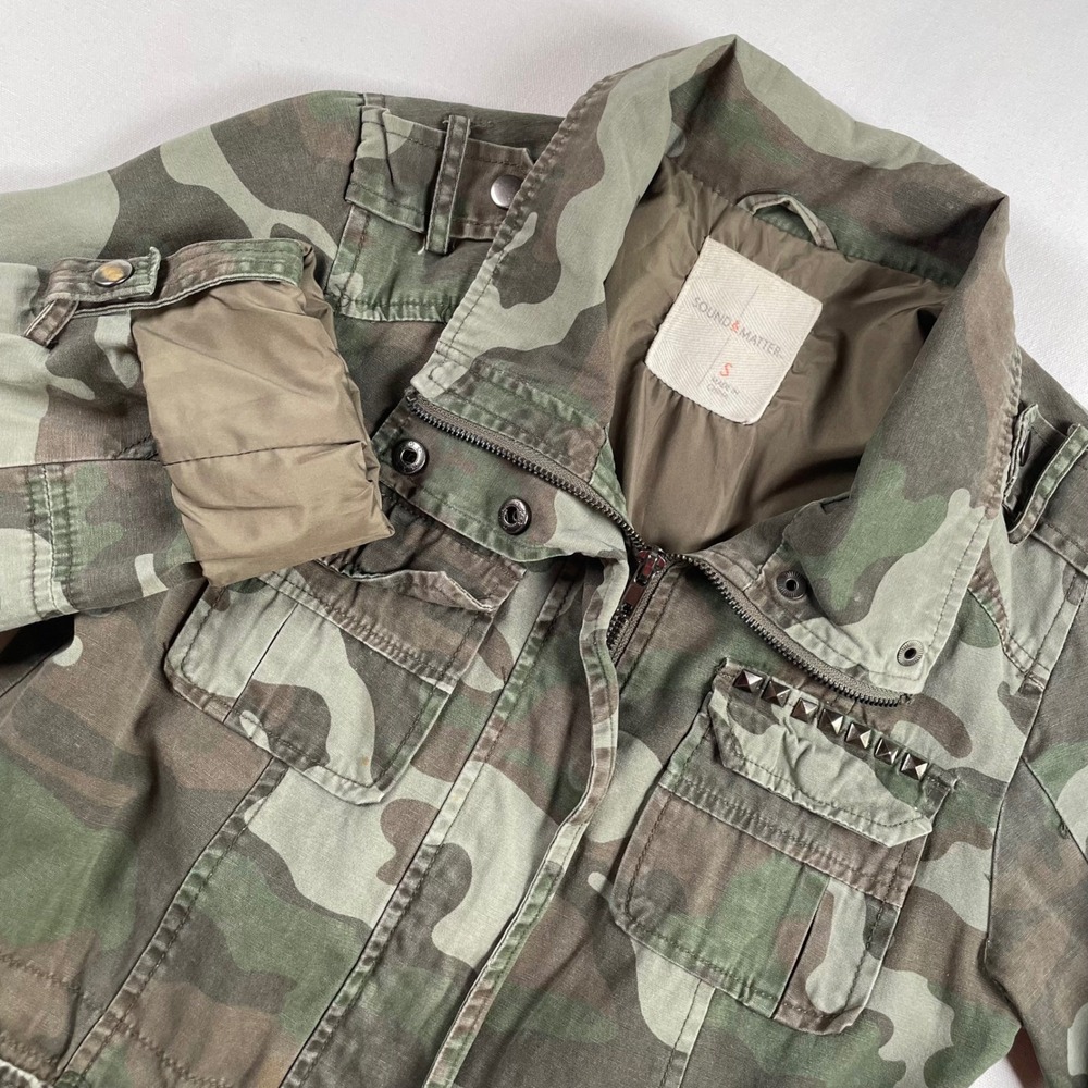 SOUND & MATTER Camouflage‎ Utility Jacket Studded Pockets Military Size Small